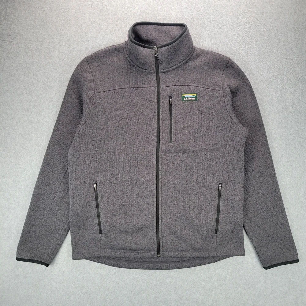L.L. Bean Sweater Fleece Full-Zip Jacket Mens Medium Gray Marled‎ 504938 Pocket